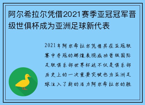 阿尔希拉尔凭借2021赛季亚冠冠军晋级世俱杯成为亚洲足球新代表 阿尔希拉尔凭借2021赛季亚冠冠军晋级世俱杯成为亚洲足球新代表